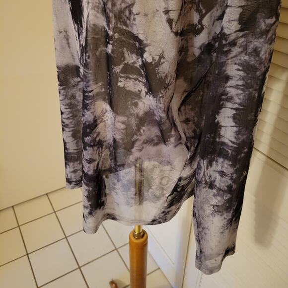 Sheer Tie Dye Mesh Long Sleeve Top Black Gray Stretchy Layering L XL - Picture 3 of 7